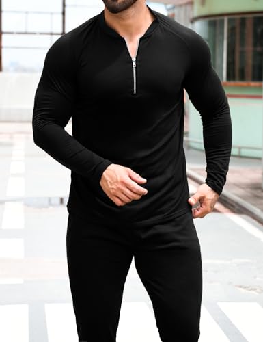 LecGee Mens 2 Piece Tracksuit Long Sleeve Zip Polo Shirts Set Jogging Casual Sweatsuit Athletic Outfits4