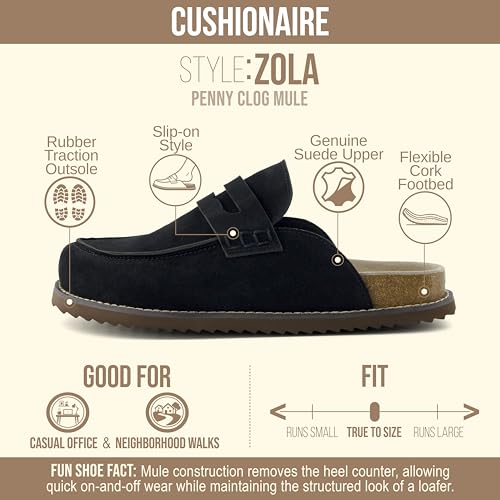CUSHIONAIRE Zola Women’s Penny Clog Mule – Suede Slip-On with Memory Foam, Cork Footbed & Flexible Outsole, Black 10W by CUSHIONAIRE - Used condition - Image 4