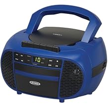 JENSEN Portable CD Music System with Cassette Player/Recorder and AM/FM Stereo Radio, CD-550 Blue/Black