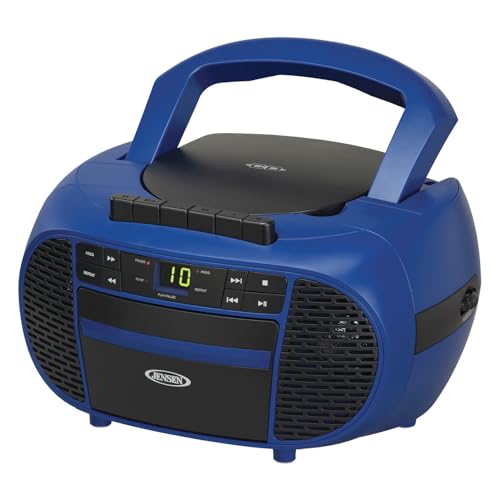 JENSEN Portable CD Music System with Cassette Player/Recorder and AM/FM Stereo Radio, CD-550 (Blue/Black)