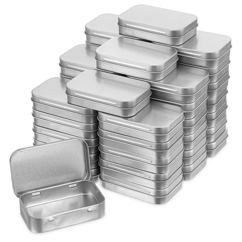 50 Pack Metal Empty Hinged Tins, 3.74x2.36x0.86 Inch Silver Mini Tin Box Bulk Small Empty Rectangular Metal Tins with Lids, Portable Organizer Containers for Storage Mint Candy Pins Jewelry Crafts