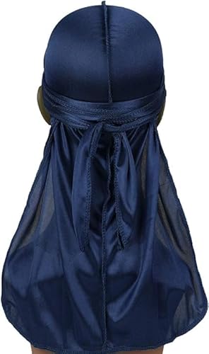 Shoes Lane Men's Navy Durag Bandana Sports Scarf Head Rap Tie Back Band Biker Cap (Navy)