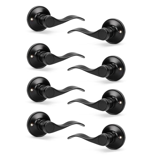 Knobonly 4 Pack Single Side Closet Door Handles, Non-Turning Right and Left Black Dummy Door Handle, Door Handle no Lock, Zinc Alloy