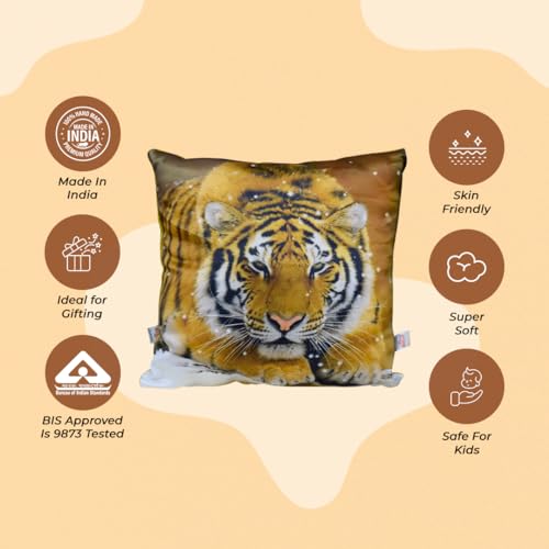 Image of Ultra 12 Inch Cute Royal Tiger Digital Print Cushion Pillow Fully Stuffed Soft Plush Toy for Kids in Multicolour| Animal Toy Birthday | Anniversary | Christmas | Diwali | Home Decor