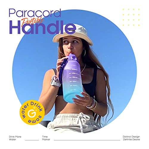Giotto Large Half Gallon/64Oz Motivational Water Bottle With Paracord Handle & Removable Straw - Leakproof Tritan Bpa Free Fitness Sports Water Jug With Time Marker-Grape/Green Gradient #TOP2