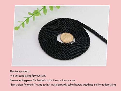 U Pick 10Yds 5Mm 3 Braided Cord Decorative Twisted Satin Polyester Twine Cord Rope String Thread Shiny Cord Choker Thread (06 Black) #TOP3