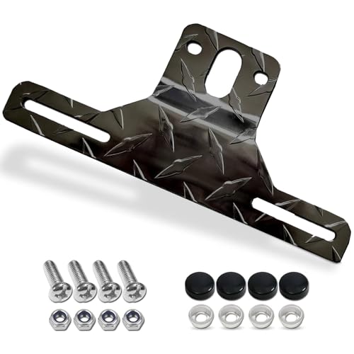 FBJTDQ Trailer License Plate Bracket Frames- Aluminum Heavy-Duty Bracket Holder for Trucks Trailers RVs Boats Universal License Plates with Mounting Screws Caps (Black-1 Pack)