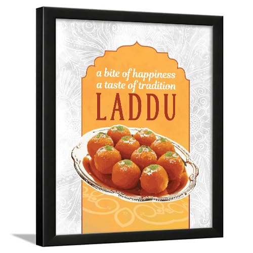 Image of Chaka Chaundh - Laddu wall art poster frame Sweets Mithai shop and confectionery store wall art framed quotes decor item - Restaurant cafe food Deserts poster frame decoration items - 14 X 11 inches