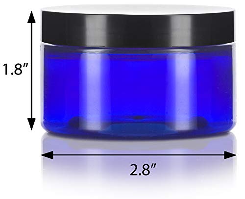 4 oz Cobalt Blue PET Plastic Low Profile Jar with Black Lids (12 pack) Refillable Empty Containers2