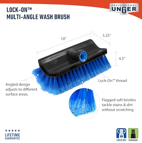 Image of Unger Professional Lock-On Hydropower,Bi-Level Soft Wash Brush, Compatible with Waterflow Poles, Outdoor Cleaning Supplies, Great for Patios, Siding, Windows, Cars, and Boats, 10 inches (Pack of 12)