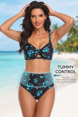 Image of Tempt Me High Waisted Tie Front Bikini Set Two Piece Tummy Control Swimsuit