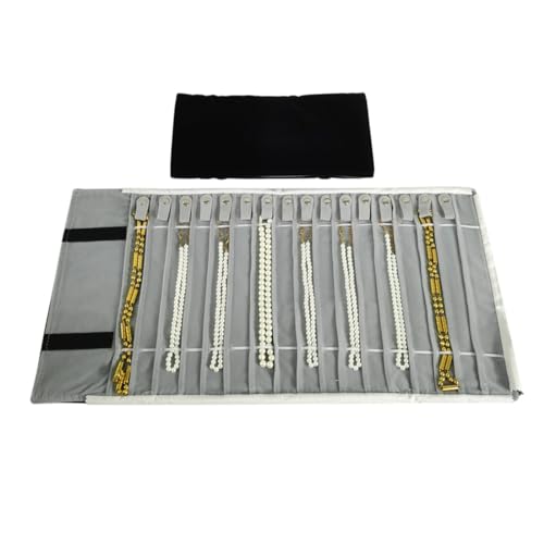 SCIKHEFT Portable Jewelry Roll Necklace Travel Storage Bag Displays Holder 16 Chain Black And Grey