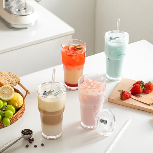 INSETLAN 2 Stück 590ml Klassisch Glasbecher mit Deckel und Strohhalm, dickwandige und robuste Smoothie Becher aus hochwertigem Glas, luftdichtes und wasserdichtes Design, ideal als Kaffee – Bild 5
