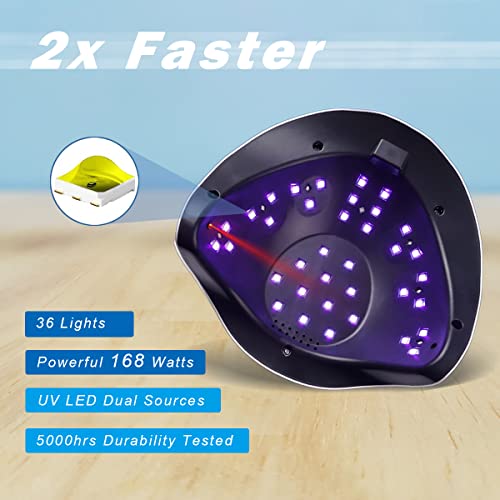 W&H Uv Led Nail Dryer 168W Faster Gel Nail Curing Lamp For Gel Polish And Regular Polish Professional Machine Pedicure Manicure Fingernail And Toenail Nail (White 168W) #TOP2