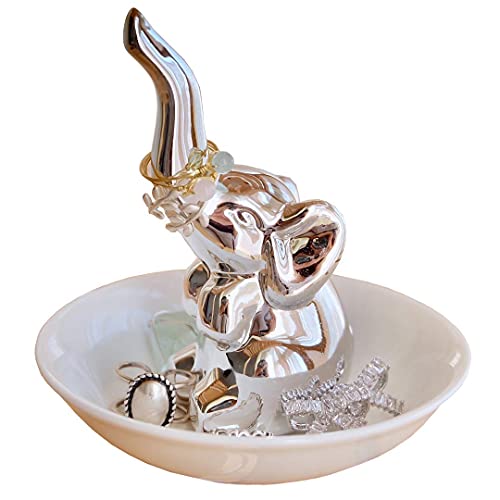 Titanape Silver Elephant Ring Holder Gifts for Women, Ring Trinket Dish for Jewellery Holder Stand, Elephant Gifts for Women Funny Valentines Christmas Wedding Birthday Gift for Women Her Friend Girls