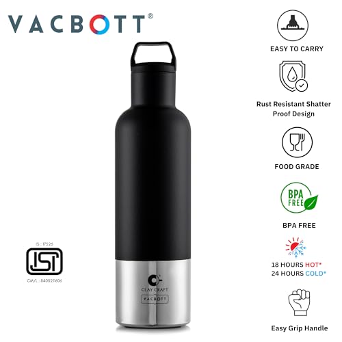 Image of CLAY CRAFT VACBOTT Trekko Double Walled|18 Hours Hot and 24 Hours Cold Vacuum Insulated Flask 900ml|Easy to Carry|Gym Bottle|Home|Kitchen|Hiking|Travel Bottle|BIS Certified|1Year Limited Warranty