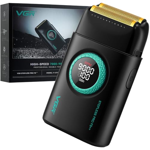 VGR Barbeador de lâmina 377 para homens, barbeador elétrico para depilar o rosto com dupla folha, 21 velocidades 9000 RPM motor máquina de barbear com visor de LED, folhas de titânio, suprimentos de
