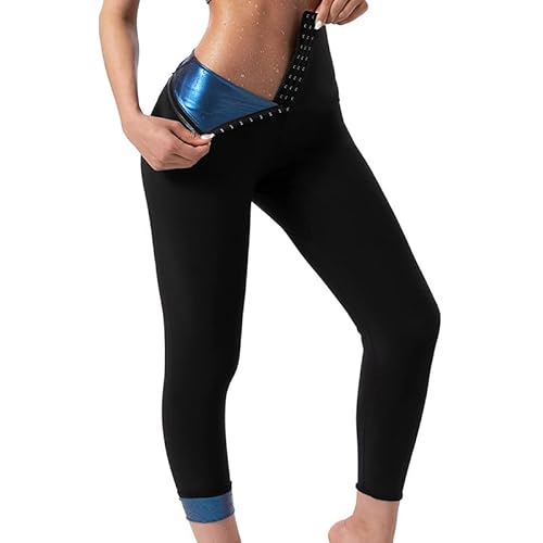 Vuirrm Sauna Pants for Women, Sauna Leggings for Women High Waist, Compression Leggings for Women, Slimming Tummy Control Leggings,S-M,Blue