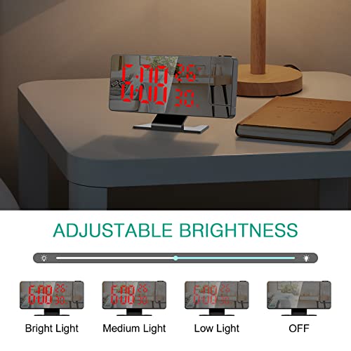 Oria Projection Alarm Clock For Bedrooms, Alarm Clock With 180° Projection On Ceiling Wall, 7.8" Mirror Led Digital Clock With Temperature Humidity, Usb Charging Port, Snooze, Adjustable Brightness #TOP3