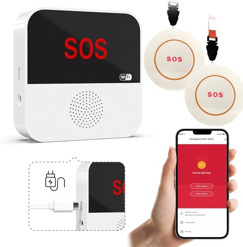 VOCA Smart WiFi Wireless SOS Pager, Call Button, Panic Button, Emergency, Calling Alarm for Elderly Seniors Patient Disabled Handicapped, 1 Receiver & 2 Call Buttons