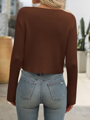 Image of Sumleno Women Y2k Zip Up Cropped Cardigan Sweater Long Sleeve Solid Color Slim Fit Ribbed Knit Tops Trendy Fall Clothes