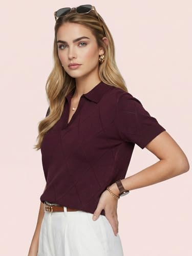 Image of JUNEBERRY Women's Flatknit Solid Half Sleeve Polo T-Shirt with Collared Neck, Casual Style for Office, Travel, (Sizes S to 2XL)