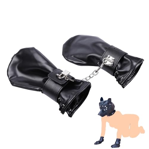 SUPKTHDY Handschellen Petplay BDSM Fesseln Sex Fist Handschuhe mit Schloss Weiches Lackleder Handschellen Hundepfoten Hund Bondagehandschuh SM Fessel Sexspielzeug Extrem Sex
