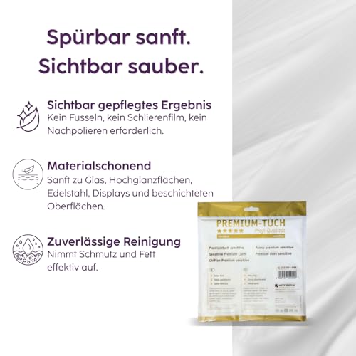 HOTREGA Premium-Tuch Sensitive 40x40 cm | Antistatisches, extra feines & saugstarkes Microfasertuch | Streifenfreies Reinigungstuch & Poliertuch