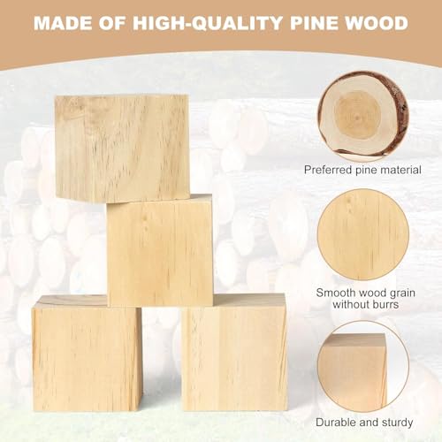 30PACK Wooden Blocks for Crafts, Unfinished Wood Cubes Blocks, 2 Inch Natural Wood Square Blocks, Wooden Cubes for Arts and Crafts and DIY Projects