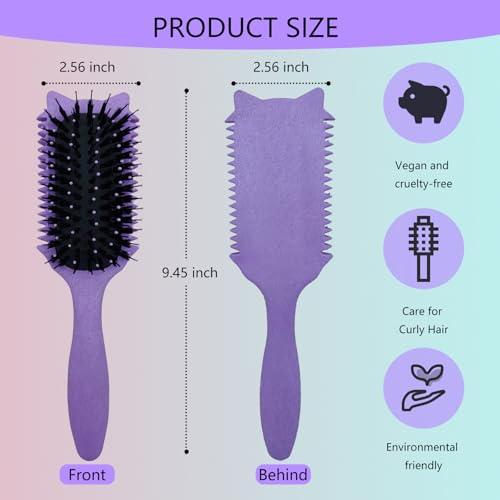 Curly hair brush : Curl Defning Brush for Curls Waves Coils Define Volumize Detangle Women Curls Reduce Hair Pulling Frizz Cat ears styling Purple