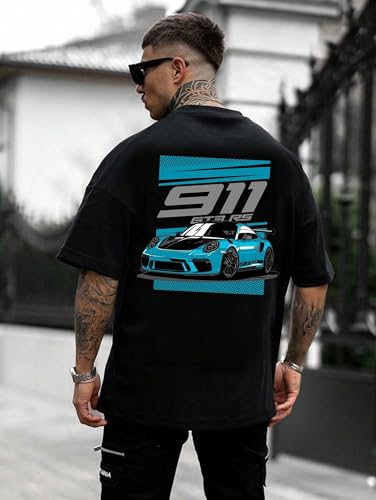 Image of SQF Men's Cottonblend Oversized, Black, Half Sleeve Round Neck Back Font Printed T-Shirt, Graphic T-Shirt
