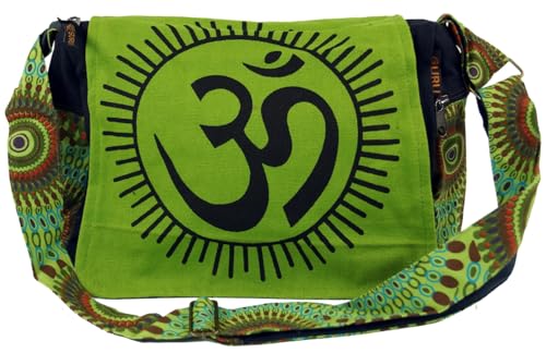 GURU SHOP Bolso de Hombro, Bolso Hippie, Bolso Goa Om - Verde, Unisex - Adultos,...