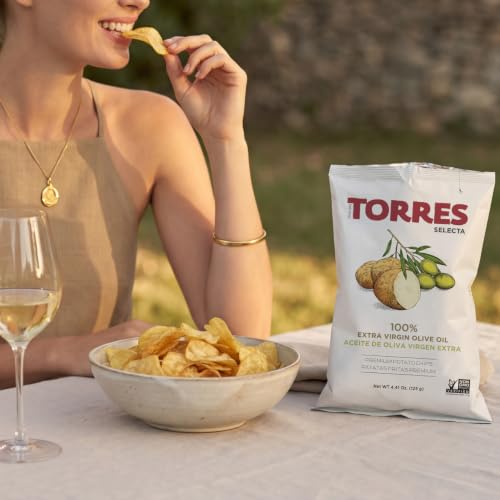 Image of TORRES Selecta Extra Virgin Olive Oil Gourmet Potato Chips - Small Batch Artisan Kettle Chips - 4.41 oz. (Pack of 10)