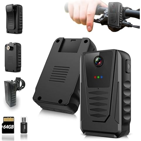 Body Camera with Video ＆ Audio Recording Support Car/Bike Holder 1080P 6HR Work time Body Mounted Worn Video Camera with 64G Card with Waterproof Bodycam Camcorder Motion Detection [NO Night Vision] Cover