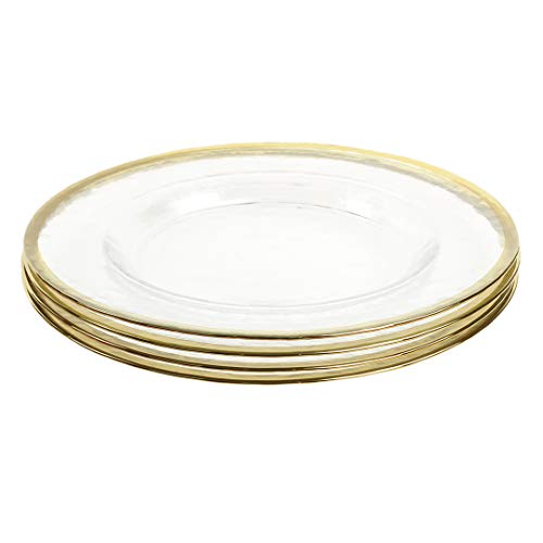 Koyal Wholesale Bulk Clear Glass Gold Rim Charger Plates, Set Of 4, Glass Charger With Gold Rim, Glass Hammered Charger Plates #TOP2