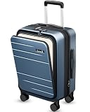 Carry On Luggage 22x14x9 Airline Approved, FLO5 Expandable Polycarbonate Suitcase with Front Pocket (FX-Core, Blue, 20 Inch)