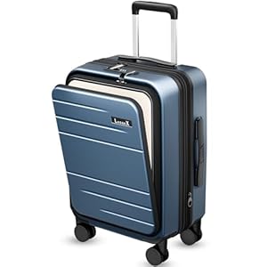 LUGGEX Carry On Luggage 22x14x9 Airline Approved, FLO5 Expandable Polycarbonate Suitcase with Front Pocket (FX-Core, Blue, 20 Inch)