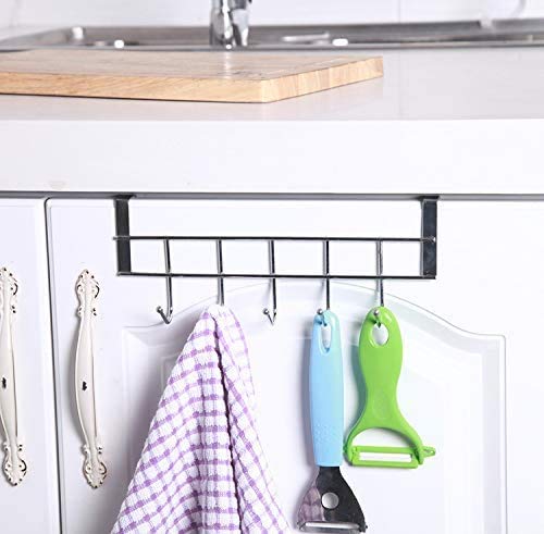 COLIBYOU 3 Packs Over The Cabinet Door Hooks, 5 Hooks Organizer Rack - Wardrobe Hanger - Kitchen Office Storage, Chrome Finish