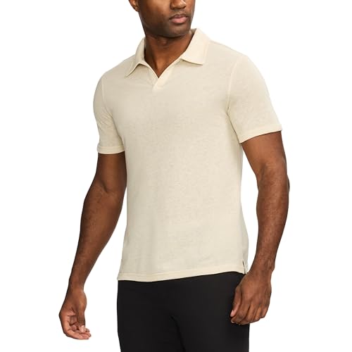 SAKS Fifth Avenue Men’s Short Sleeve Linen‑Blend Johnny Collar Knit Polo by SAKS FIFTH AVENUE - Used condition - Image 2