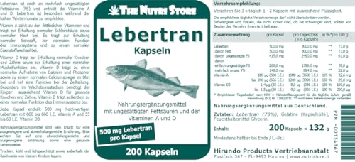Lebertran Kapseln 500 mg von The Nutri Store, 200 Stück