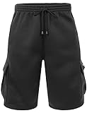 NE PEOPLE Men’s Cargo Shorts – Active Casual Comfy Workout Gym Elastic Drawstring Fleece Pockets Sweat Pants NEMP07 Black XL