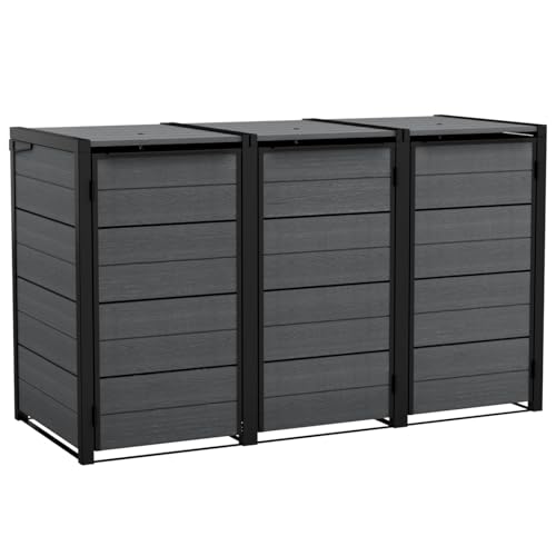 Koll Living Mülltonnenbox Hide Away | 720 Liter, flexibel erweiterbar | Stahlrahmen | mit Gasdruckfedern | Anthrazit | naturgetreue Holzoptik | wetterfest & wartungsfrei | belüftet