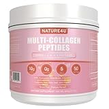 Nature4U Multi Collagen Peptides Powder 10g - Type I, II, III, V, X Hydrolyzed Collagen Protein Powder with Biotin, Hyaluronic Acid, Vitamin C for Hair, Skin, Nails & Joint Support - Unflavored 1.1 lb