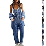 Angxiwan Womens Overalls Denim Dungarees for Women UK Casual Adjustable Straps Denim Jumpsuit with Pockets Classic Sleeveless Wide Leg Jeans Overalls Ladies Workwear 1940 Land Girl Dungarees
