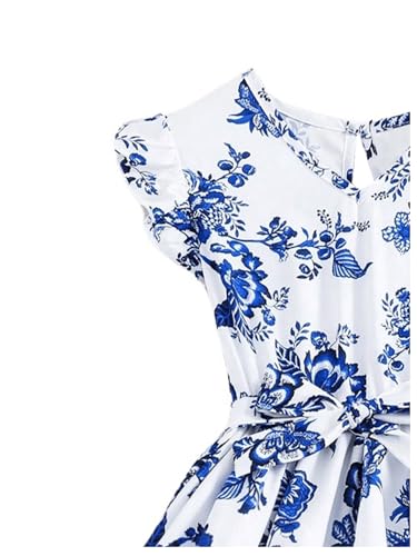 Floerns Girl's Floral V Neck A Line Midi Dresses Ruffle Cap Sleeve Belted Dress4