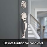 Kwikset 96870-090 Dakota pojedynczy cylindrowy zestaw klamek z pokrętłem polo z kluczem SmartKey z satynowym niklem (metal)