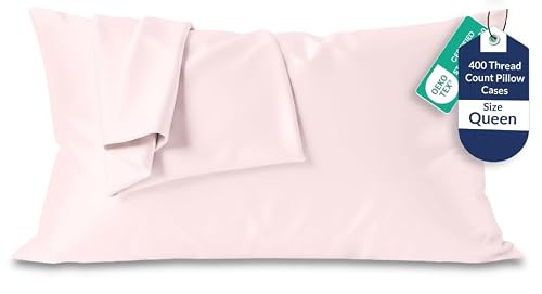 Royale Linens 400 Thread Count 100% American Grown Cotton Queen Pillowcase Set - Luxury Sateen Queen Pillow case - 20"x30" Inch - Soft & Smooth Set of 2 Pink Pillowcases - (Queen, Kyoto Blush)