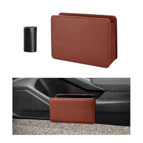 Image of Car Trash Can, Waterproof Leather Hanging Storage Container Vehicle Dustbin, Auto Foldable Mini Garbage Organizer Trash Bag for Truck SUV RV, Essential Car Accessories (Brown)