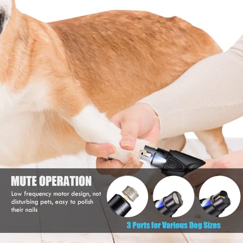 Senbos Dog Nail Grinder with LED Light, 2 Speeds Pet Dog Cat Nail Trimmers and Nail Clippers Set Low-Noise Rechargeable Pet Nail Grinder with 2 Grinding Wheels for Large Medium Small Animal Nail Care