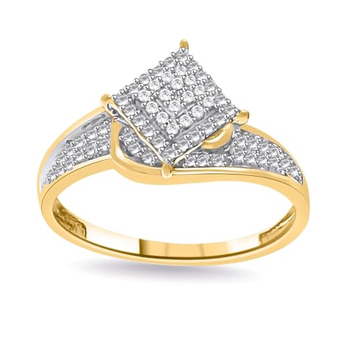 Square Cluster Women Engagement Ring 0.03ctw Natural Diamond 925Y Silver,5